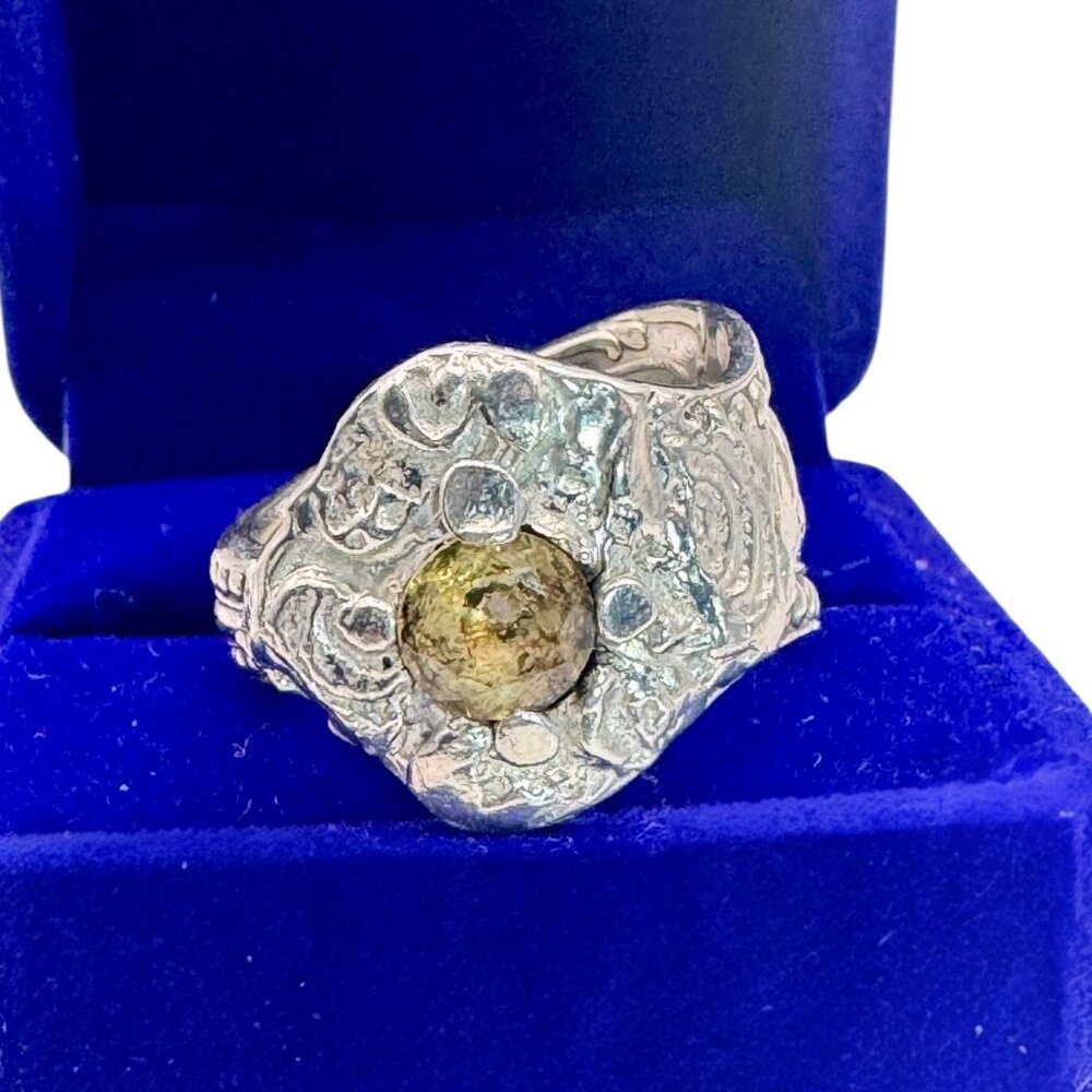 Silver-Plated Spoon Ring With Intricate Boho Metalwork & 6MM Citrine Size 8 - Picture 3 of 16